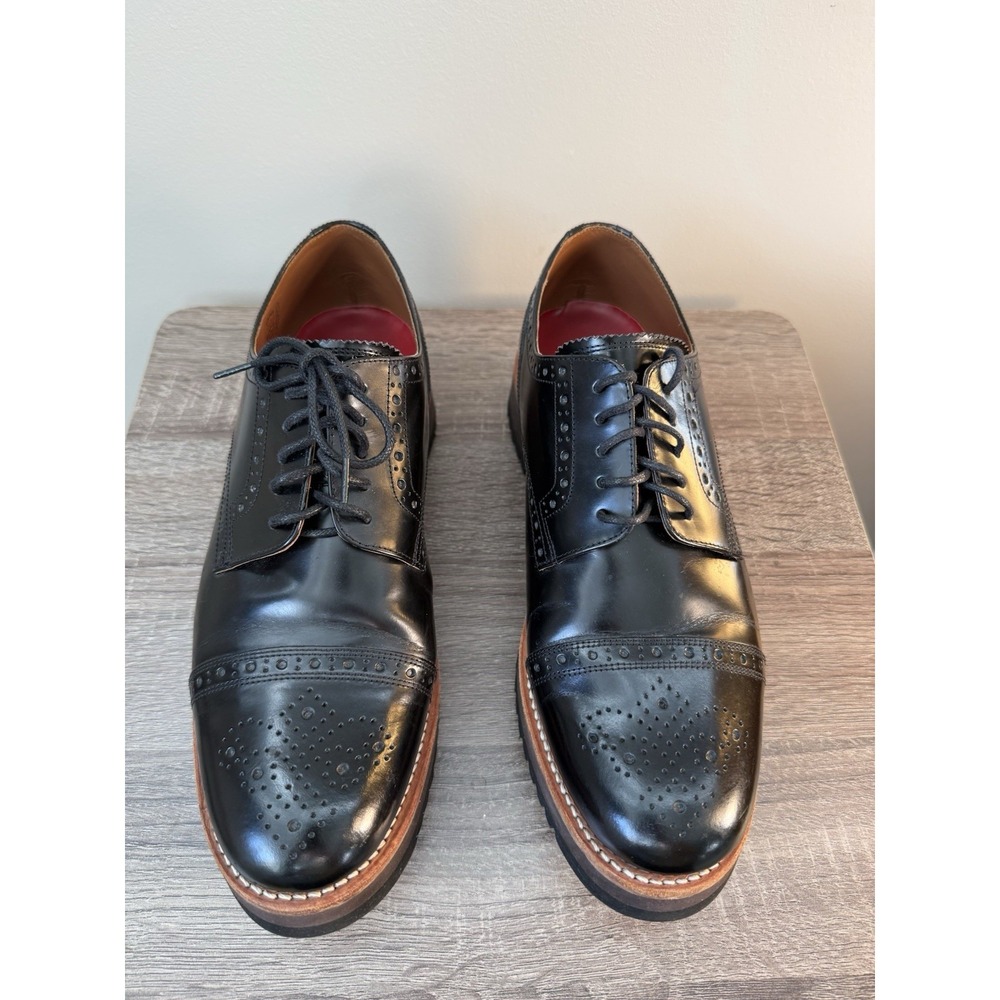 Grenson English Black Leather Derby Brogue Shoes Platform Cushion SoleUK 8 US 9